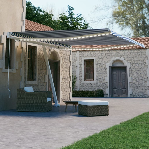 Toldo retráctil manual con LED azul y blanco 450x300 cm Toldo retráctil manual con LED azul y blanco 450x300 cm D