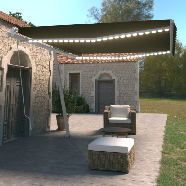 Toldo manual retráctil con luz LED gris antracita 450x350 cm D