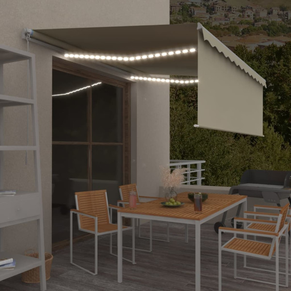 Toldo retráctil manual con persiana y LED crema 4.5x3 m Toldo retráctil manual con persiana y LED crema 4.5x3 m D