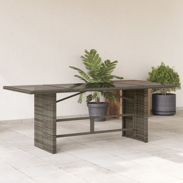 Mesa de jardim superfície de vidro rattan PE cinza 190x80x75 cm D