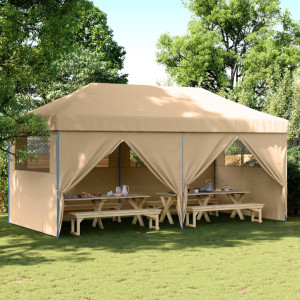 Tienda de fiesta plegable Pop-Up con 4 paredes laterales beige D