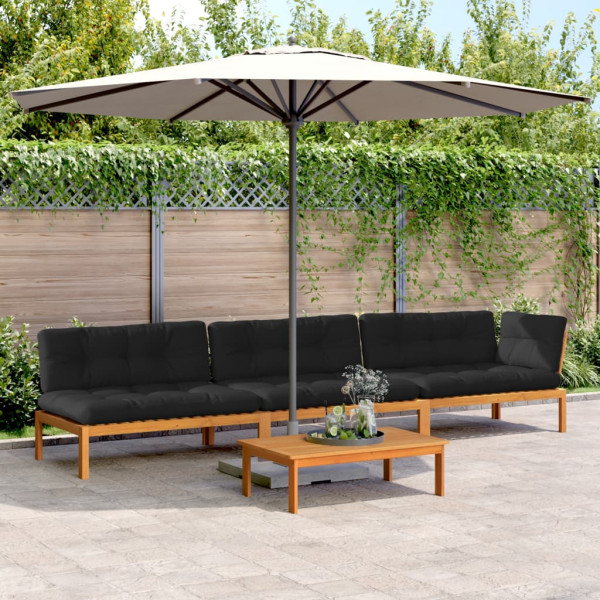 Set de sofás de palets de jardín y cojines 4 pzas madera acacia Set de sofás de palets de jardín y cojines 4 pzas madera acacia D