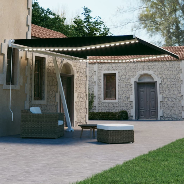 Toldo retráctil manual con LED gris antracita 450x300 cm Toldo retráctil manual con LED gris antracita 450x300 cm D