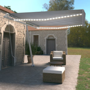 Toldo manual retráctil con luz LED azul y blanco 450x350 cm D