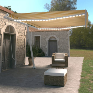 Toldo manual retráctil con luz LED amarillo y blanco 450x350 cm D