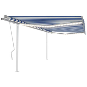 Toldo manual retráctil con LED azul y blanco 4.5x3.5 m D