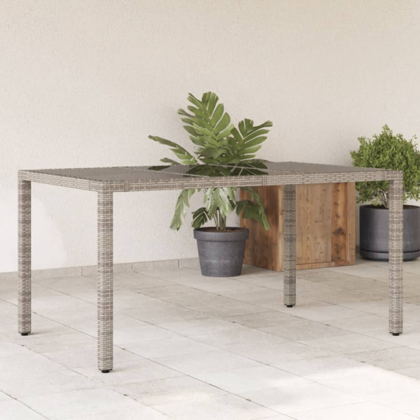 Mesa de jardim superfície de vidro rattan PE cinza 150x90x75 cm D