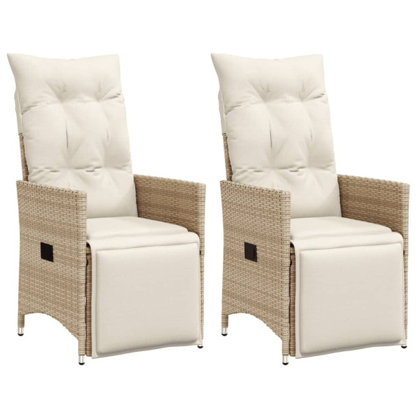 Sillones reclinables de jardín con cojines beige 2 uds ratán PE Sillones reclinables de jardín con cojines beige 2 uds ratán PE D