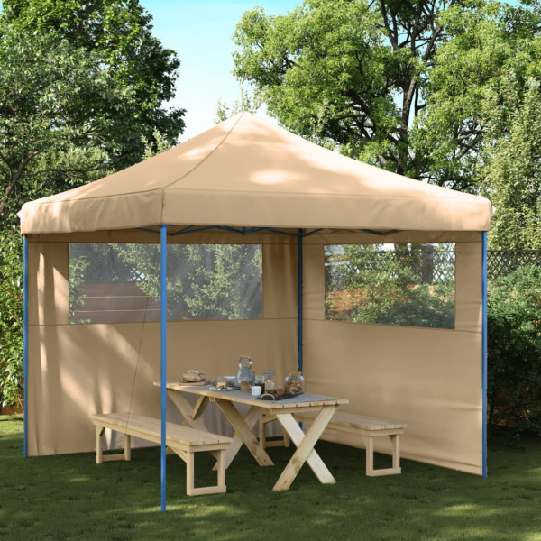 Tienda de fiesta plegable Pop-Up con 2 paredes laterales beige D