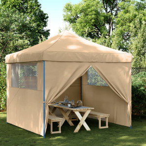 Tienda de fiesta plegable Pop-Up con 4 paredes laterales beige D