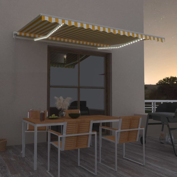Toldo retráctil manual con LED amarillo y blanco 450x300 cm Toldo retráctil manual con LED amarillo y blanco 450x300 cm D
