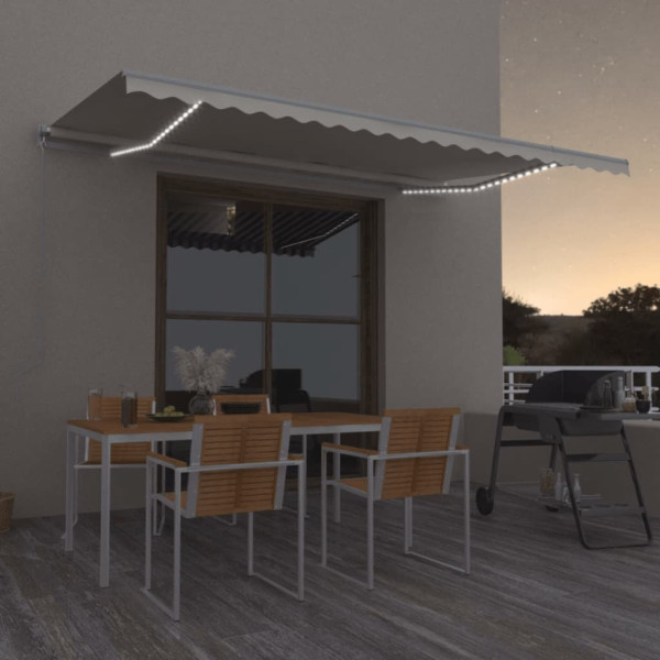 Toldo retrátil manual com luz LED creme 500x300 cm D