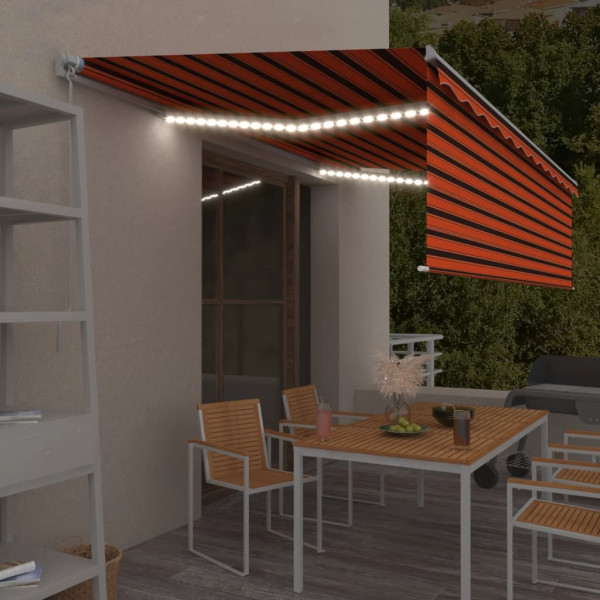 Toldo retrátil manual com persiana e LED laranja e marrom 5x3m D