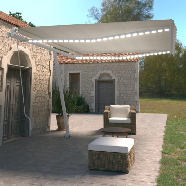 Toldo retrátil manual com luz LED creme 450x350 cm D