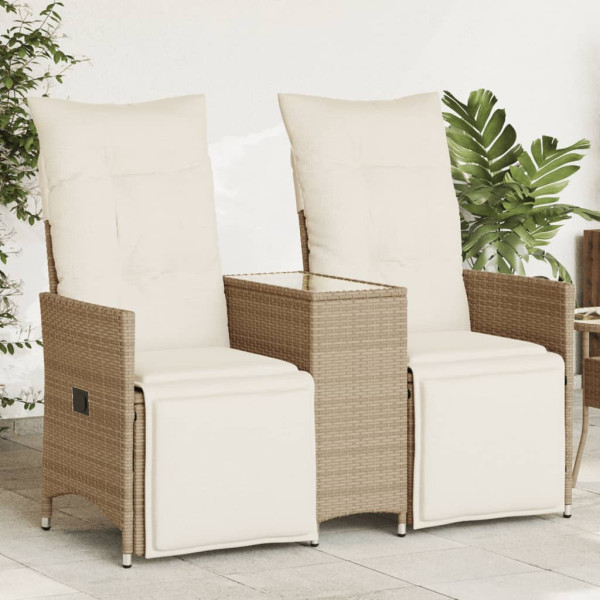 Sofá de jardín reclinable de 2 plazas con mesa ratán PE beige Sofá de jardín reclinable de 2 plazas con mesa ratán PE beige D