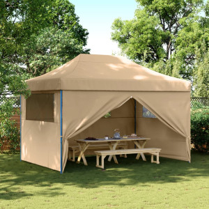 Tienda de fiesta plegable Pop-Up con 4 paredes laterales beige D