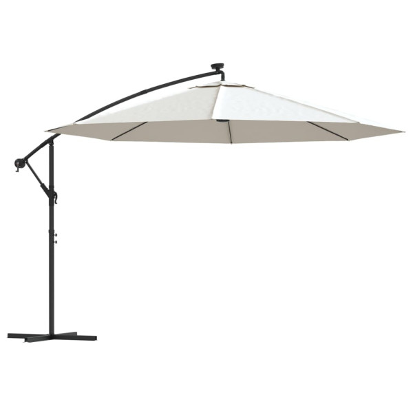 Sombrilla voladiza con luces LED y poste de metal 350 cm arena Sombrilla voladiza con luces LED y poste de metal 350 cm arena D