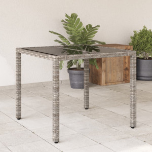 Mesa de jardín superficie de vidrio ratán PE gris 90x90x75 cm D