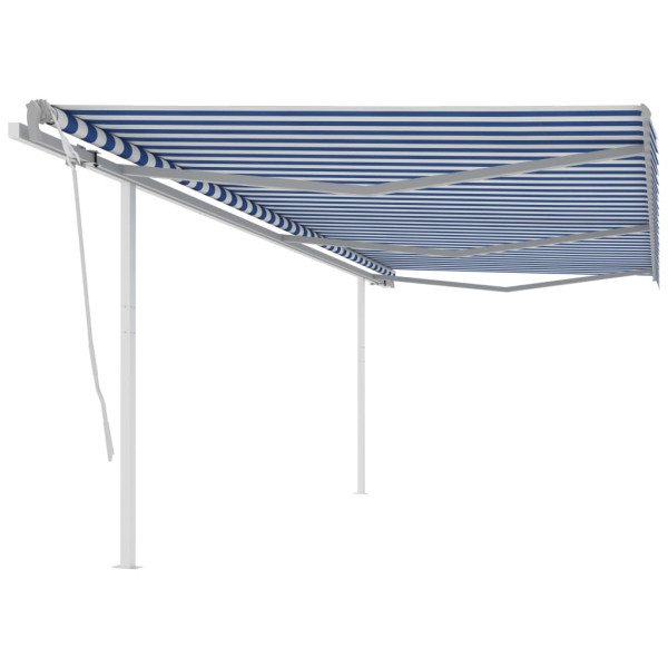 Toldo manual retráctil con postes azul y blanco 6x3.5 m Toldo manual retráctil con postes azul y blanco 6x3.5 m D