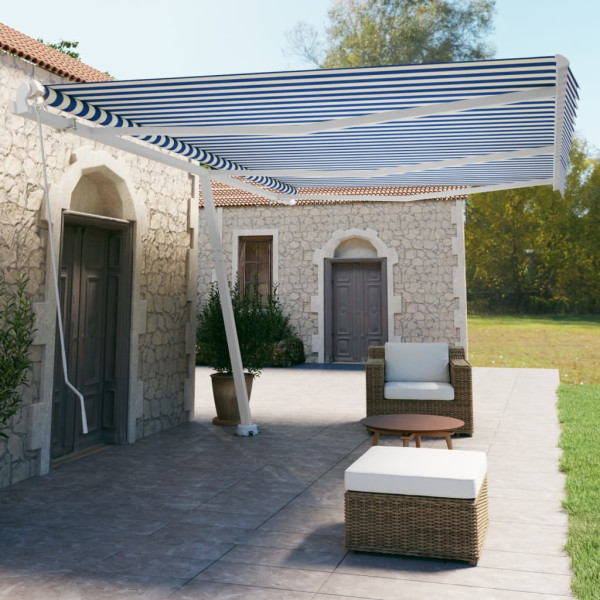 Toldo de pie retráctil manual azul y blanco 600x350 cm Toldo de pie retráctil manual azul y blanco 600x350 cm D