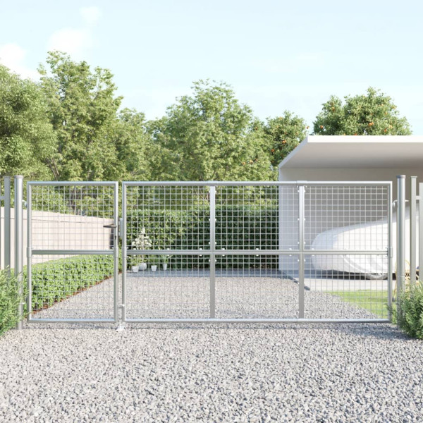Puerta de malla de jardín acero galvanizado plateado 350x175cm Puerta de malla de jardín acero galvanizado plateado 350x175cm D