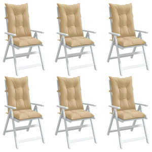 Cojines silla respaldo alto 6 uds tela beige melange 120x50x7cm D