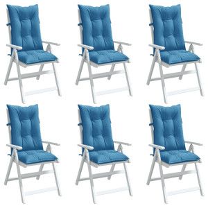 Cojines silla respaldo alto 6 uds tela azul melange 120x50x7 cm D