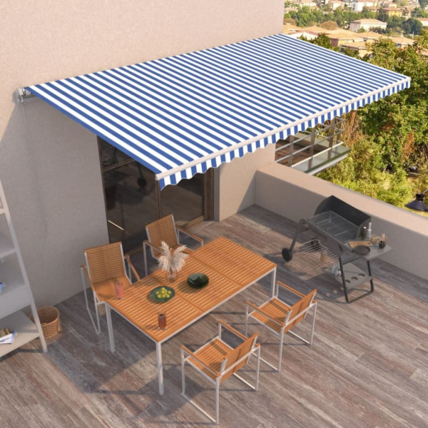 Toldo retráctil manual azul y blanco 600x350 cm Toldo retráctil manual azul y blanco 600x350 cm D