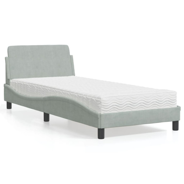 Cama con colchón terciopelo gris claro 90x200 cm Cama con colchón terciopelo gris claro 90x200 cm D