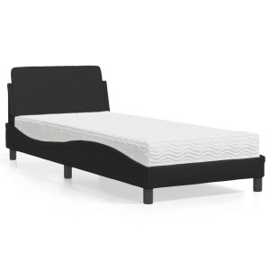 Cama con colchón cuero sintético negro 80x200 cm D