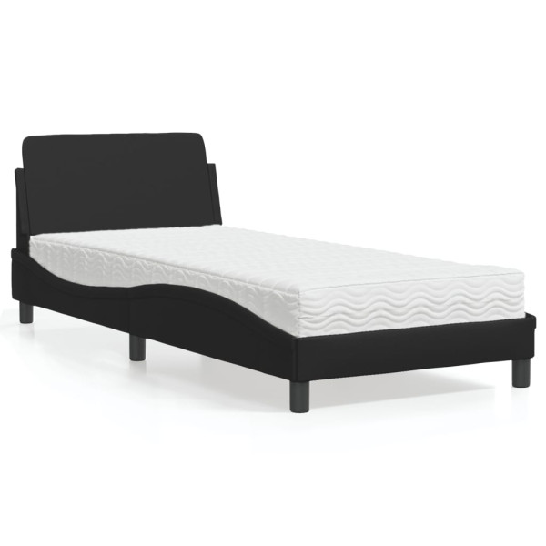 Cama com colchão preto de couro sintético 80x200 cm D