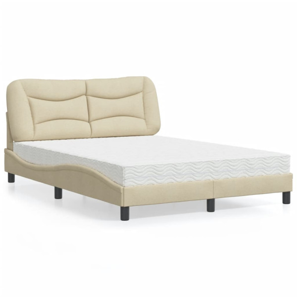 Cama con colchón tela color crema 140x190 cm Cama con colchón tela color crema 140x190 cm D