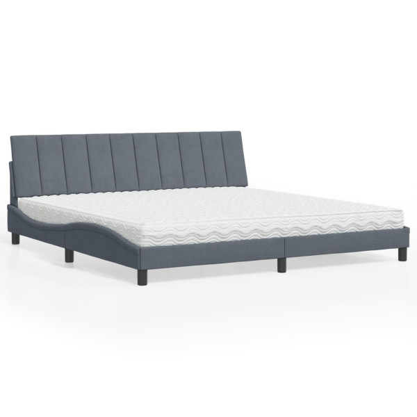 Cama con colchón terciopelo gris oscuro 200x200 cm Cama con colchón terciopelo gris oscuro 200x200 cm D