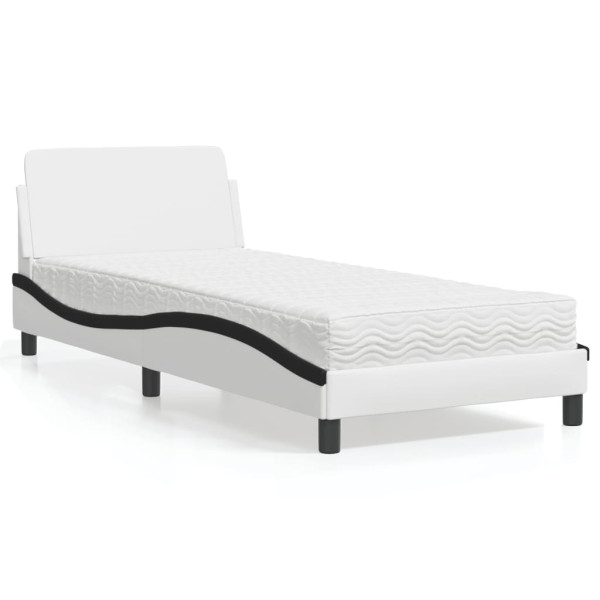 Cama com colchão de couro sintético branco e preto 90x190 cm D