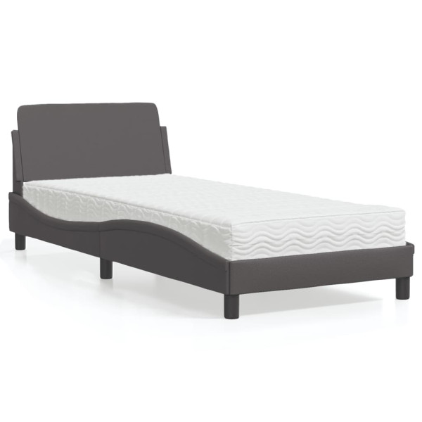 Cama con colchón cuero sintético gris 90x200 cm D