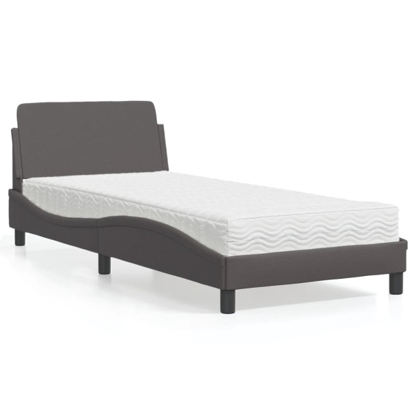 Cama con colchón cuero sintético gris 80x200 cm D