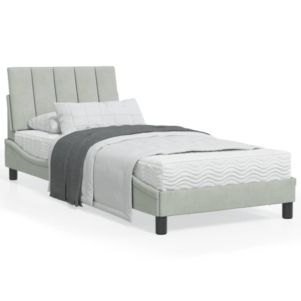 Cama con colchón terciopelo gris claro 90x200 cm Cama con colchón terciopelo gris claro 90x200 cm D