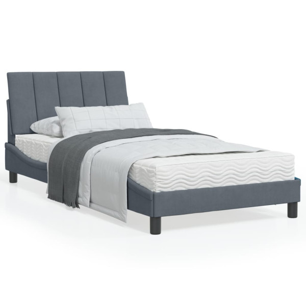 Cama con colchón terciopelo gris oscuro 100x200 cm Cama con colchón terciopelo gris oscuro 100x200 cm D