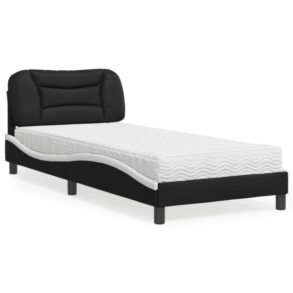 Cama com colchão de couro sintético preto e branco 80x200 cm D