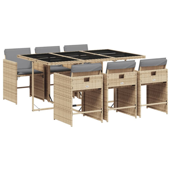 Set comedor de jardín 7 pzas con cojines ratán sintético beige D