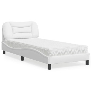 Cama con colchón cuero sintético blanco 90x190 cm D