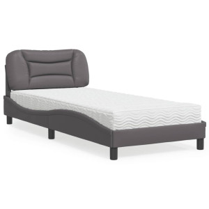 Cama con colchón cuero sintético gris 90x190 cm D