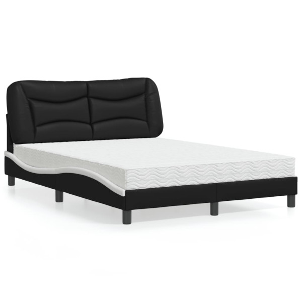 Cama com colchão de couro sintético preto e branco 120x200 cm D