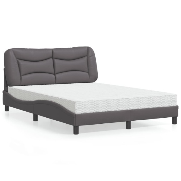 Cama con colchón cuero sintético gris 140x190 cm D