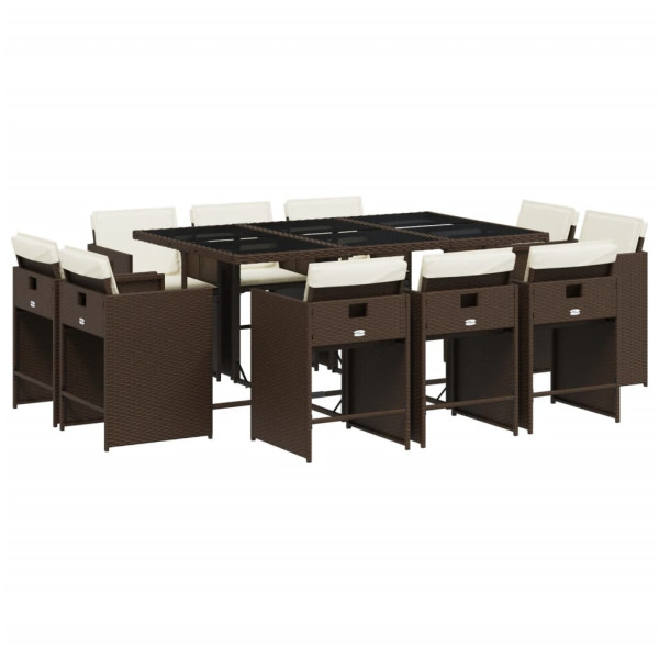 Set comedor de jardín 11 pzas y cojines ratán sintético marrón Set comedor de jardín 11 pzas y cojines ratán sintético marrón D
