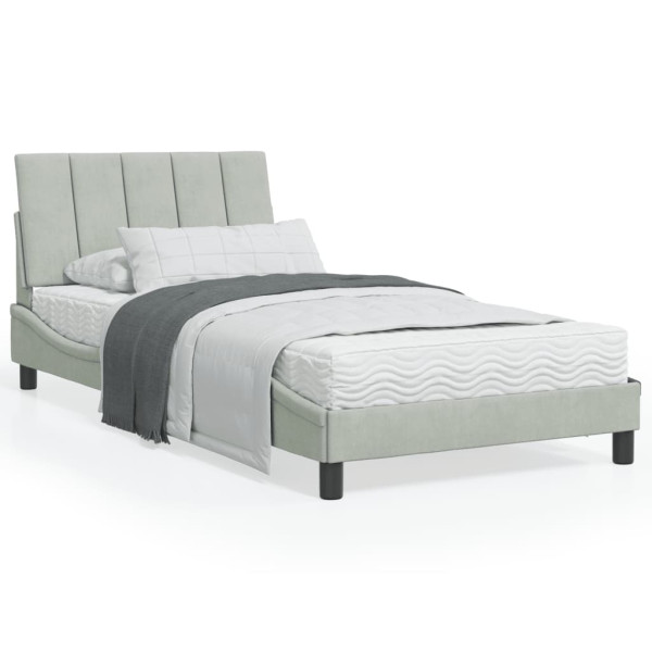 Cama con colchón terciopelo gris claro 100x200 cm Cama con colchón terciopelo gris claro 100x200 cm D