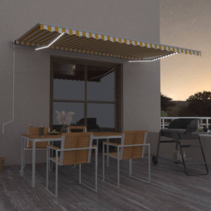 Toldo retráctil manual con LED azul y blanco 500x350 cm D