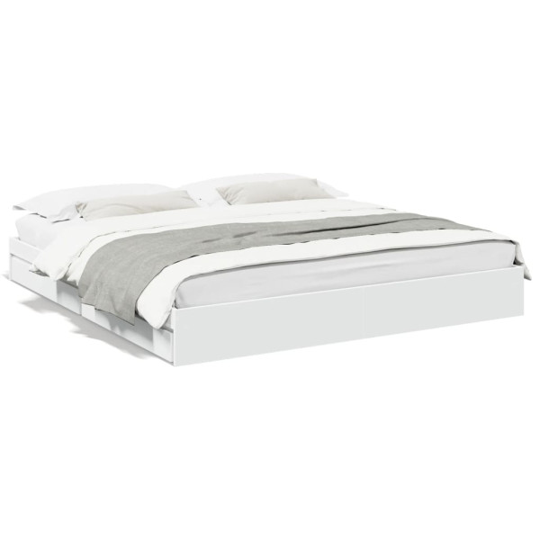 Estructura cama con cajones madera ingeniería blanca 180x200 cm Estructura cama con cajones madera ingeniería blanca 180x200 cm D