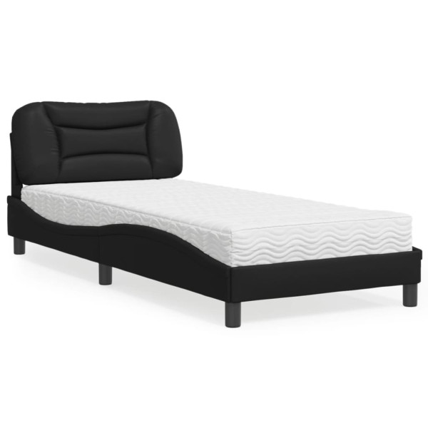 Cama con colchón cuero sintético negro 90x190 cm Cama con colchón cuero sintético negro 90x190 cm D