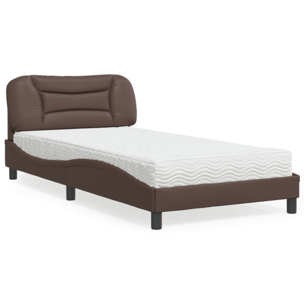 Cama con colchón cuero sintético marrón 100x200 cm Cama con colchón cuero sintético marrón 100x200 cm D